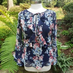 White House Black Market Navy Floral Blouse